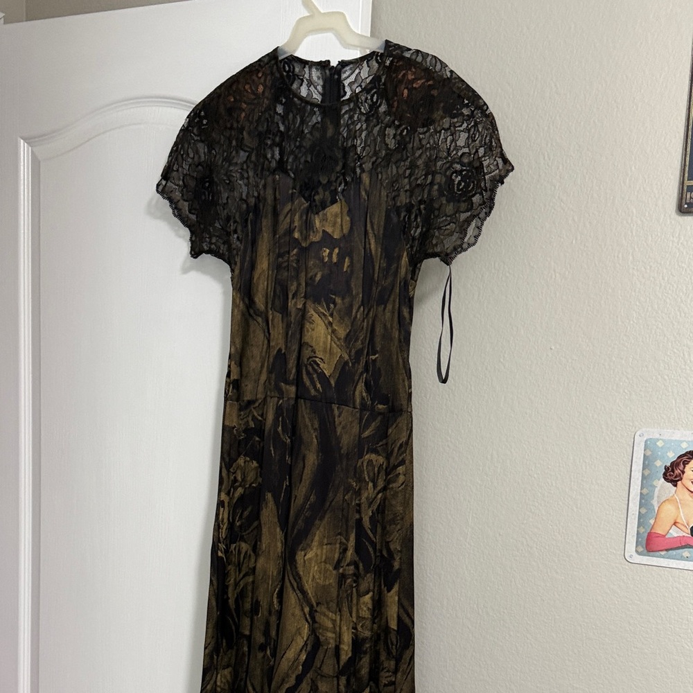 Carole Little Black Lace Overlay Dress with Metallic Accents